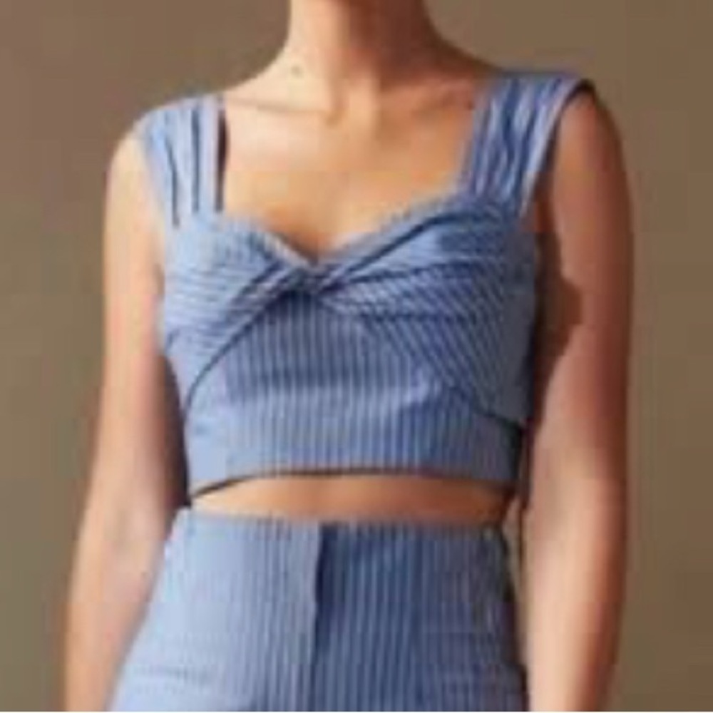 Babaton Striped Blue Crop Tank Top